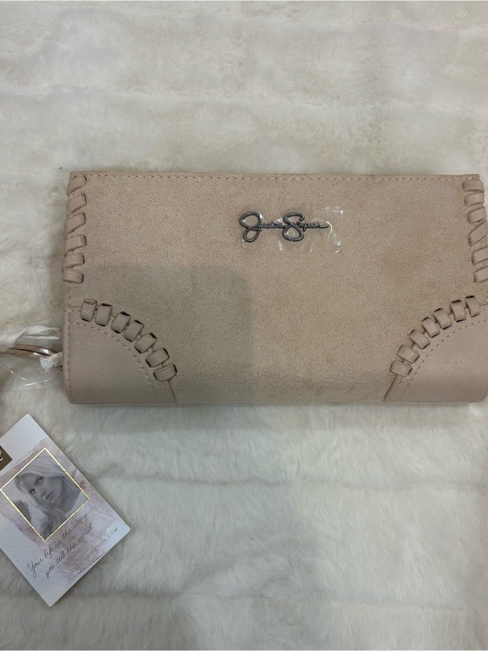 Jessica Simpson beige Suede Fold-Over Clutch